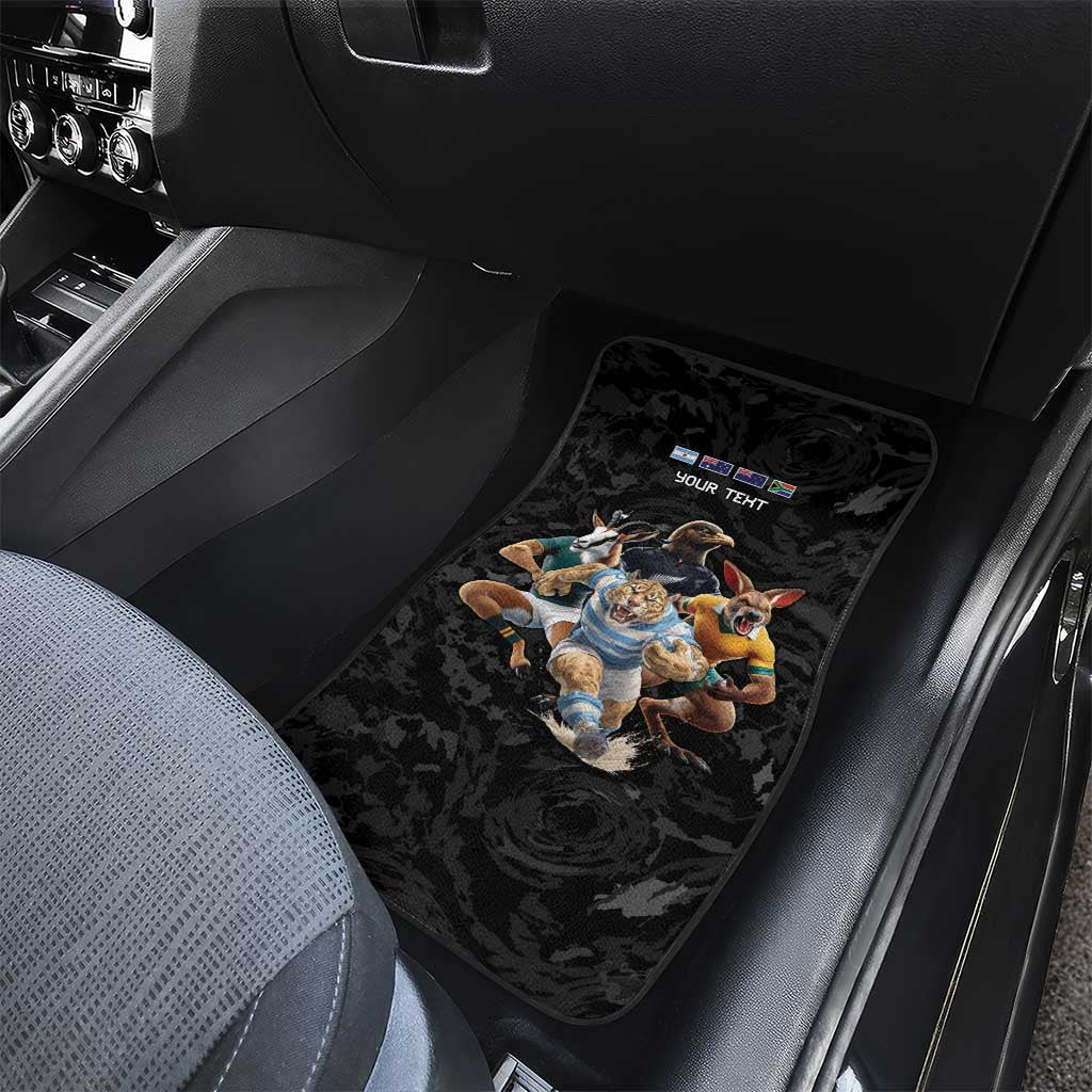 Custom Rugby Southern Hemisphere Car Mats Argentina AUNZ South Africa Mascot Black LT9 - Polynesian Pride