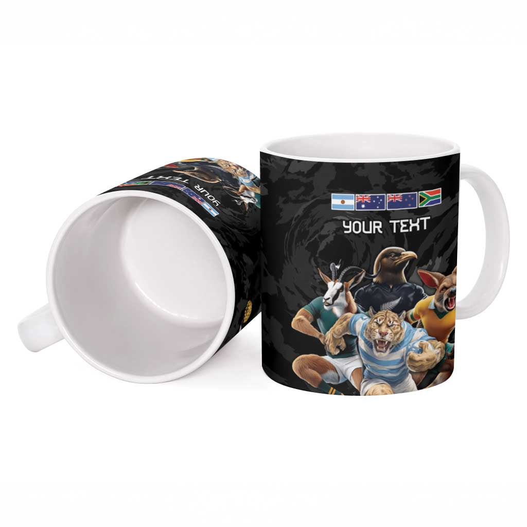 Custom Rugby Southern Hemisphere Ceramic Mug Argentina AUNZ South Africa Mascot Black - Polynesian Pride