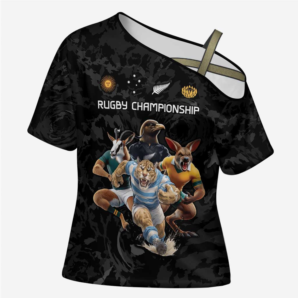 Custom Rugby Southern Hemisphere Cross Shoulder Shirt Argentina AUNZ South Africa Mascot Black - Polynesian Pride