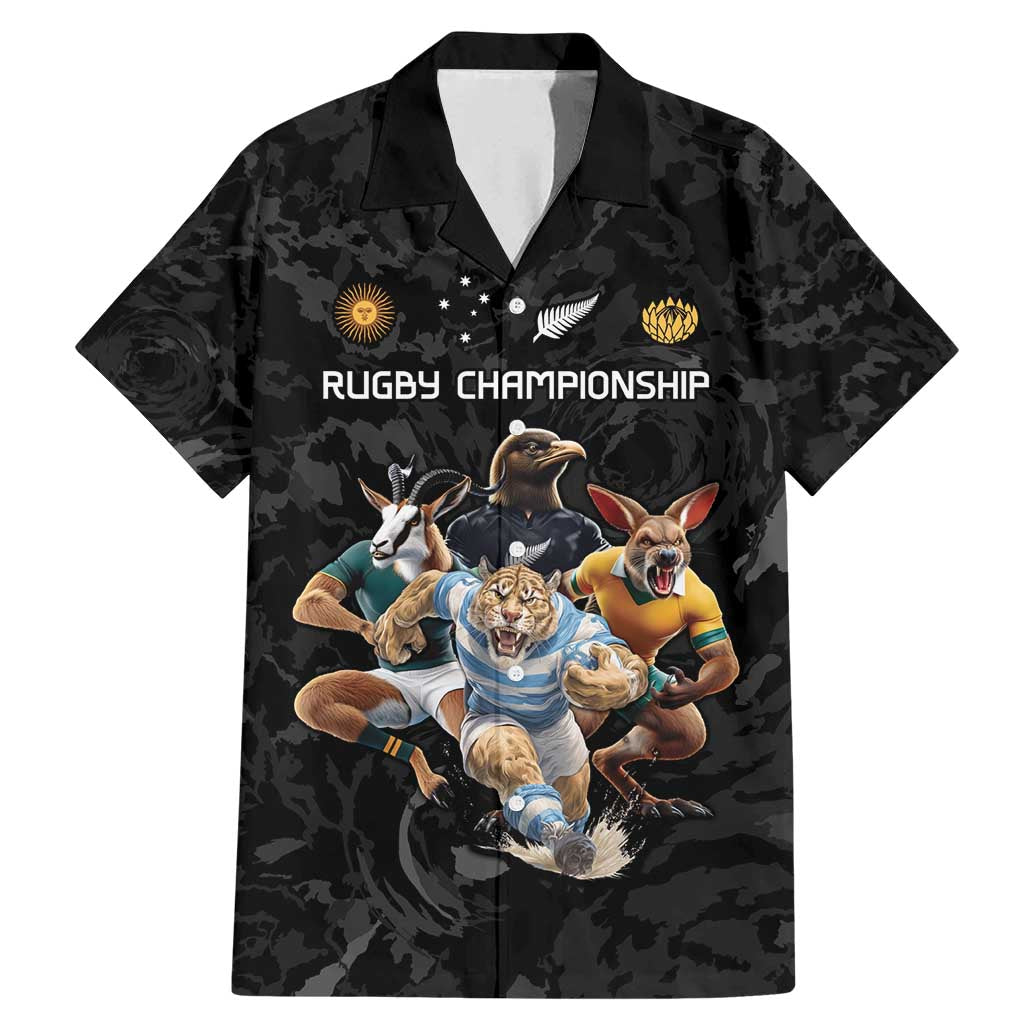 Custom Rugby Southern Hemisphere Family Matching Mermaid Dress and Hawaiian Shirt Argentina AUNZ South Africa Mascot Black - Polynesian Pride