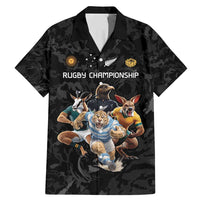 Custom Rugby Southern Hemisphere Family Matching Mermaid Dress and Hawaiian Shirt Argentina AUNZ South Africa Mascot Black - Polynesian Pride