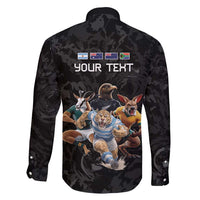 Custom Rugby Southern Hemisphere Family Matching Mermaid Dress and Hawaiian Shirt Argentina AUNZ South Africa Mascot Black - Polynesian Pride