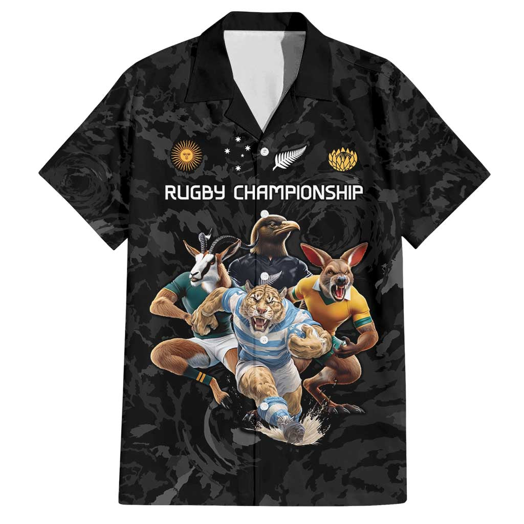 Custom Rugby Southern Hemisphere Family Matching Off Shoulder Maxi Dress and Hawaiian Shirt Argentina AUNZ South Africa Mascot Black - Polynesian Pride