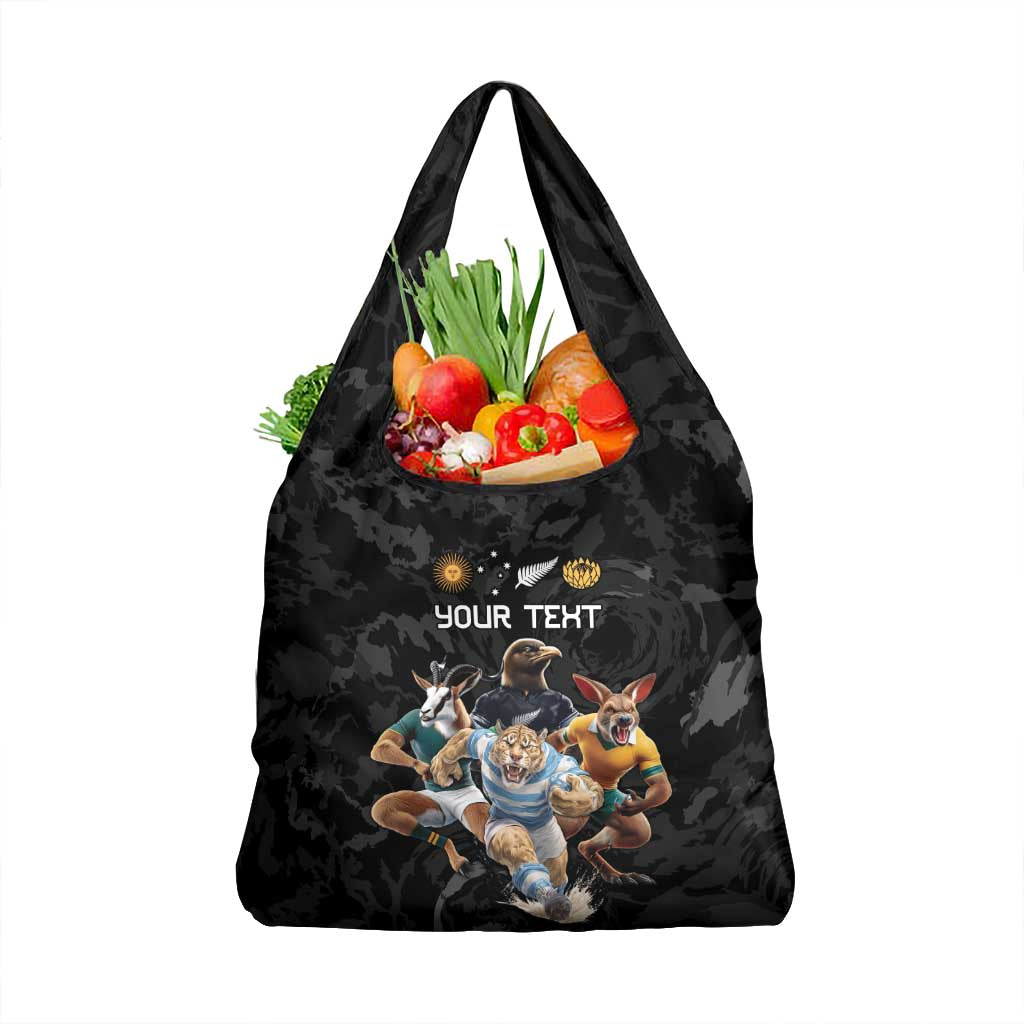 Custom Rugby Southern Hemisphere Grocery Bag Argentina AUNZ South Africa Mascot Black LT9 1-pack One Size Black - Polynesian Pride