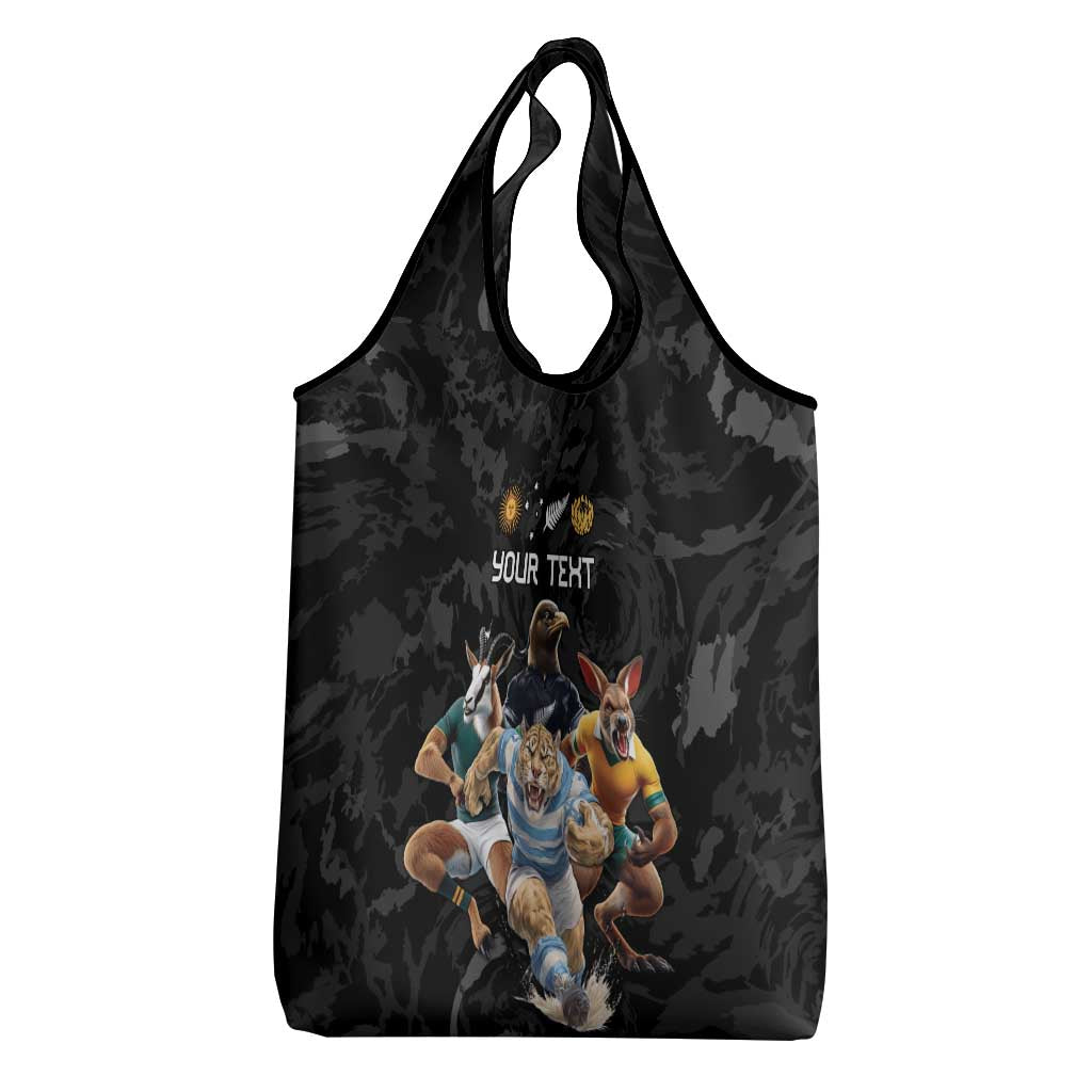 Custom Rugby Southern Hemisphere Grocery Bag Argentina AUNZ South Africa Mascot Black LT9 - Polynesian Pride