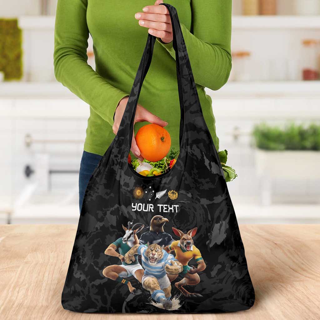 Custom Rugby Southern Hemisphere Grocery Bag Argentina AUNZ South Africa Mascot Black LT9 - Polynesian Pride