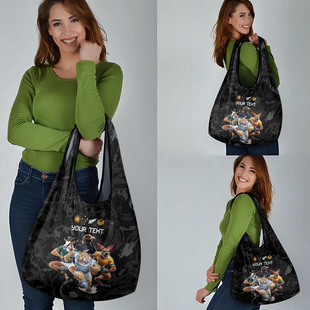 Custom Rugby Southern Hemisphere Grocery Bag Argentina AUNZ South Africa Mascot Black LT9 - Polynesian Pride