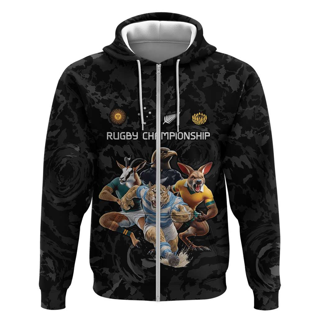 Custom Rugby Southern Hemisphere Hoodie Argentina AUNZ South Africa Mascot Black - Polynesian Pride