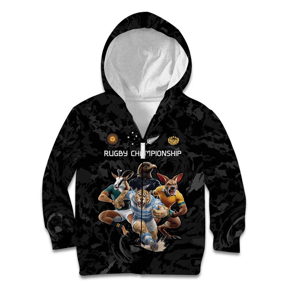 Custom Rugby Southern Hemisphere Kid Hoodie Argentina AUNZ South Africa Mascot Black - Polynesian Pride
