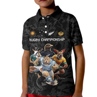 Custom Rugby Southern Hemisphere Kid Polo Shirt Argentina AUNZ South Africa Mascot Black - Polynesian Pride