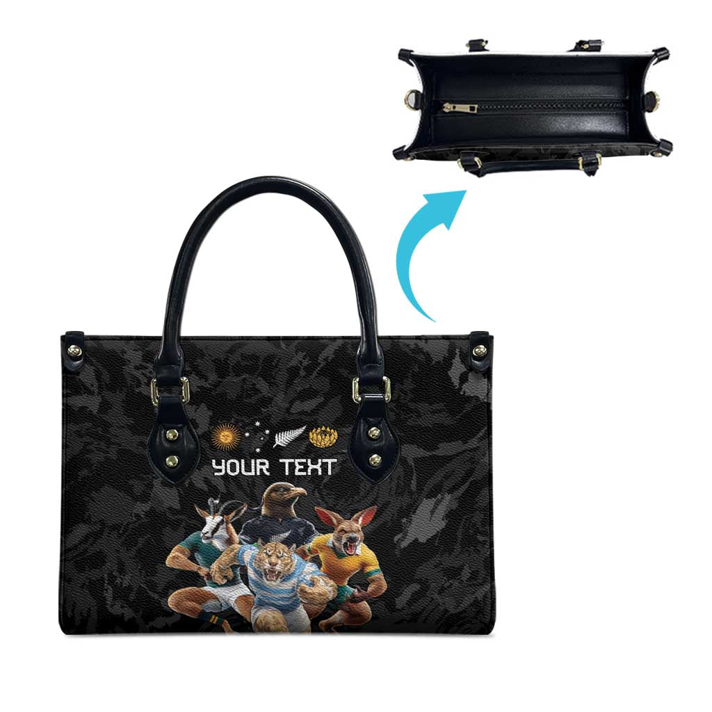 Custom Rugby Southern Hemisphere Leather Bag Argentina AUNZ South Africa Mascot Black - Polynesian Pride
