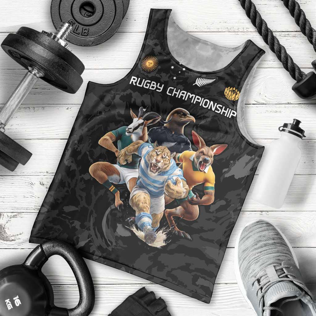 Custom Rugby Southern Hemisphere Men Tank Top Argentina AUNZ South Africa Mascot Black - Polynesian Pride
