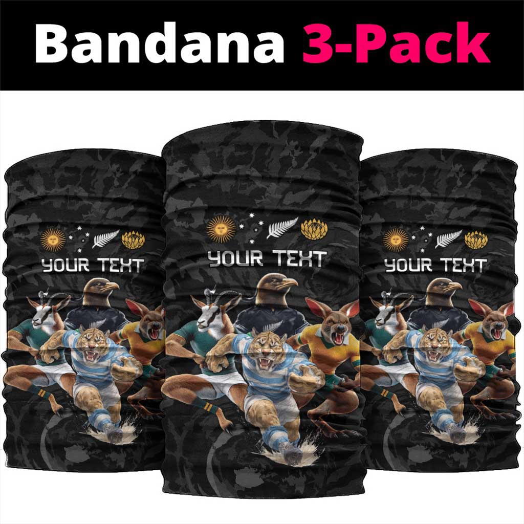 Custom Rugby Southern Hemisphere Neck Gaiter Argentina AUNZ South Africa Mascot Black - Polynesian Pride