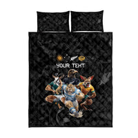 Custom Rugby Southern Hemisphere Quilt Bed Set Argentina AUNZ South Africa Mascot Black - Polynesian Pride