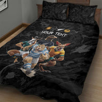 Custom Rugby Southern Hemisphere Quilt Bed Set Argentina AUNZ South Africa Mascot Black - Polynesian Pride