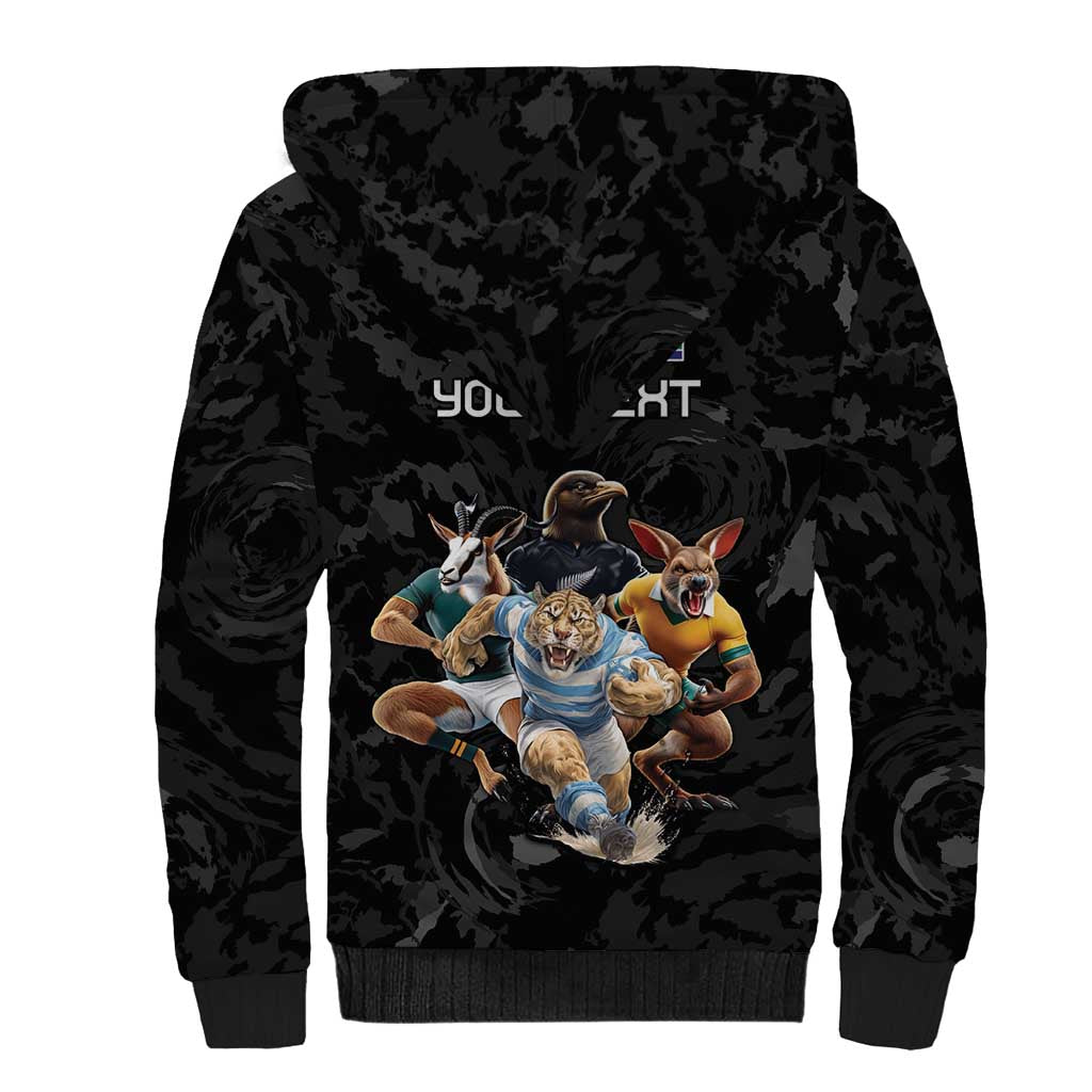 Custom Rugby Southern Hemisphere Sherpa Hoodie Argentina AUNZ South Africa Mascot Black LT9 - Polynesian Pride