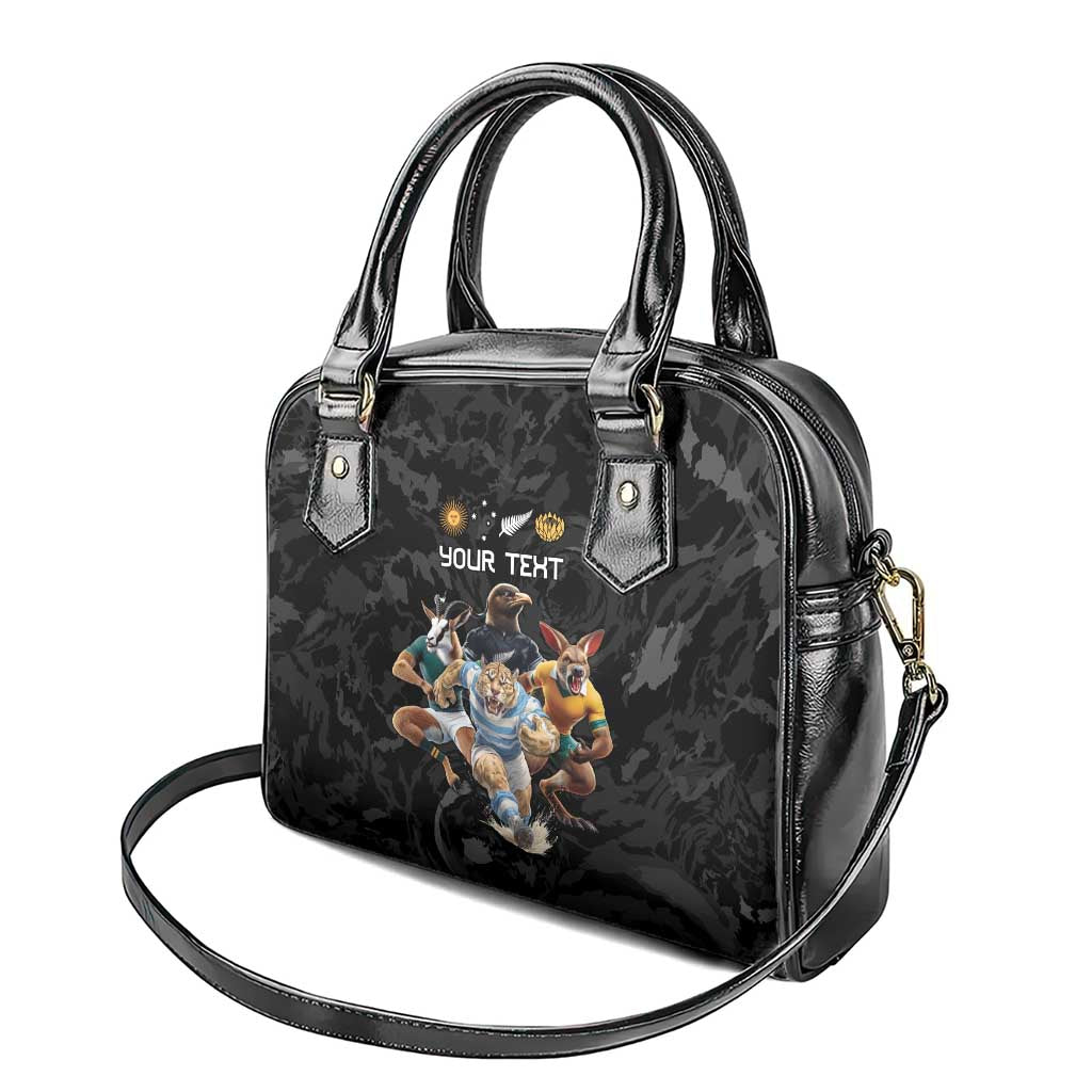Custom Rugby Southern Hemisphere Shoulder Handbag Argentina AUNZ South Africa Mascot Black - Polynesian Pride