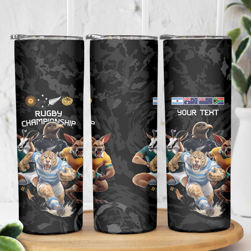 Custom Rugby Southern Hemisphere Skinny Tumbler Argentina AUNZ South Africa Mascot Black - Polynesian Pride
