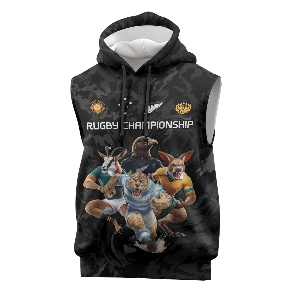 Custom Rugby Southern Hemisphere Sleeveless Hoodie Argentina AUNZ South Africa Mascot Black - Polynesian Pride