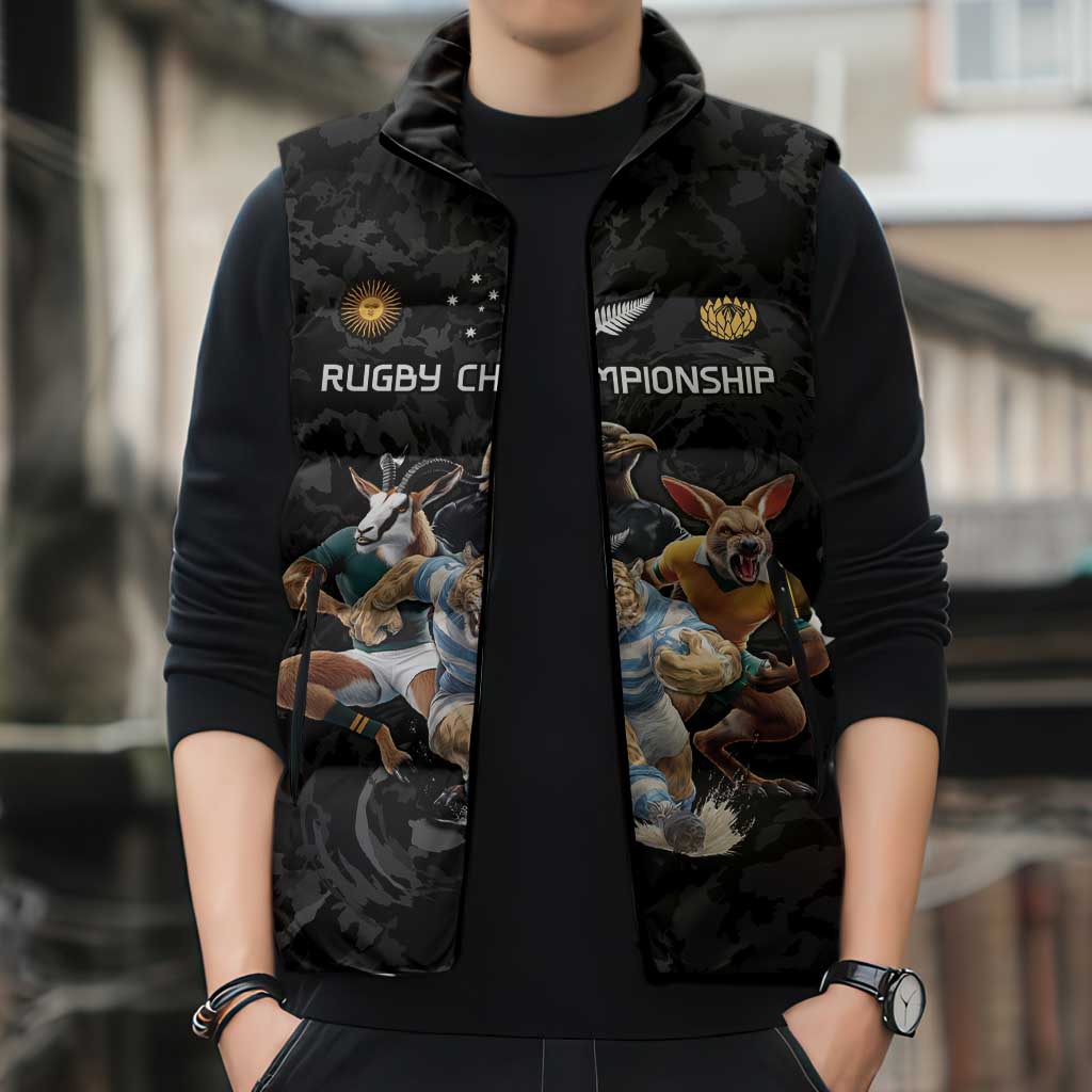 Custom Rugby Southern Hemisphere Sleeveless Puffer Jacket Argentina AUNZ South Africa Mascot Black - Polynesian Pride