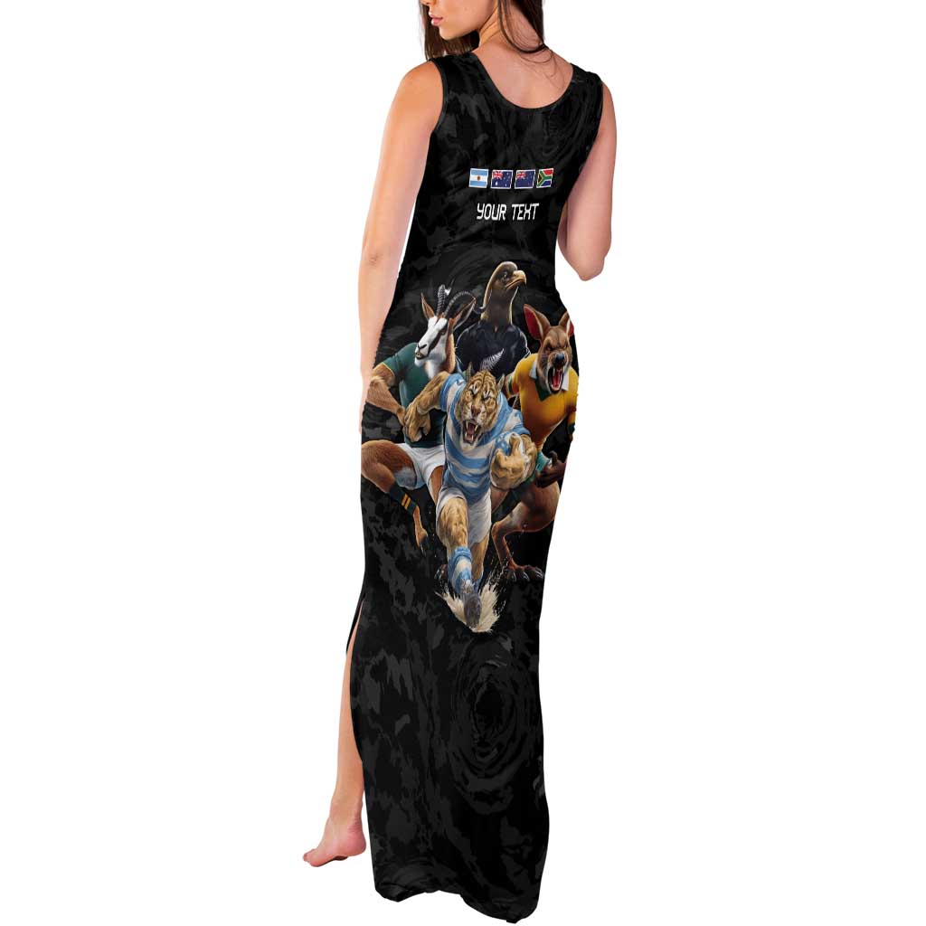 Custom Rugby Southern Hemisphere Tank Maxi Dress Argentina AUNZ South Africa Mascot Black LT9 - Polynesian Pride