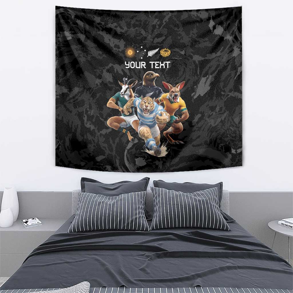 Custom Rugby Southern Hemisphere Tapestry Argentina AUNZ South Africa Mascot Black - Polynesian Pride