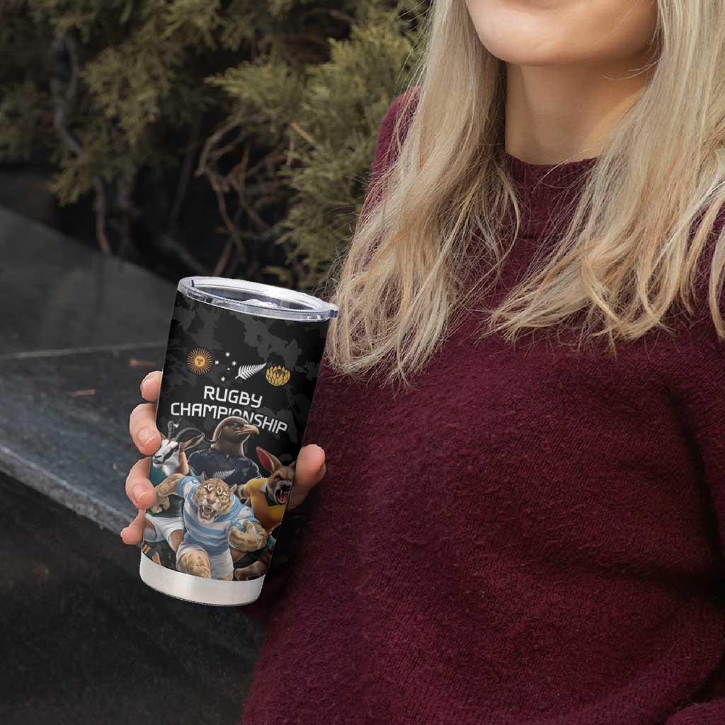 Custom Rugby Southern Hemisphere Tumbler Cup Argentina AUNZ South Africa Mascot Black - Polynesian Pride