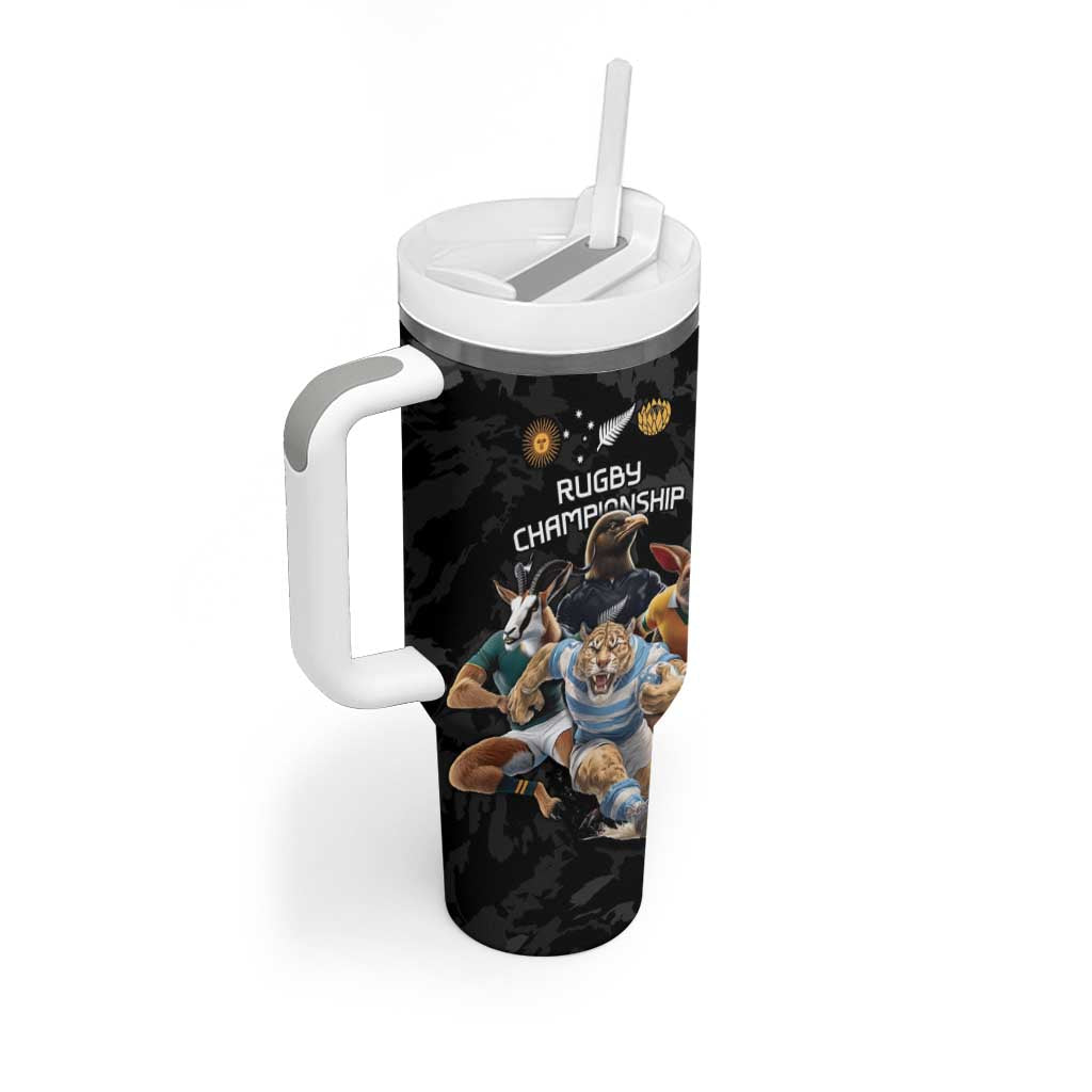 Custom Rugby Southern Hemisphere Tumbler With Handle Argentina AUNZ South Africa Mascot Black LT9 - Polynesian Pride