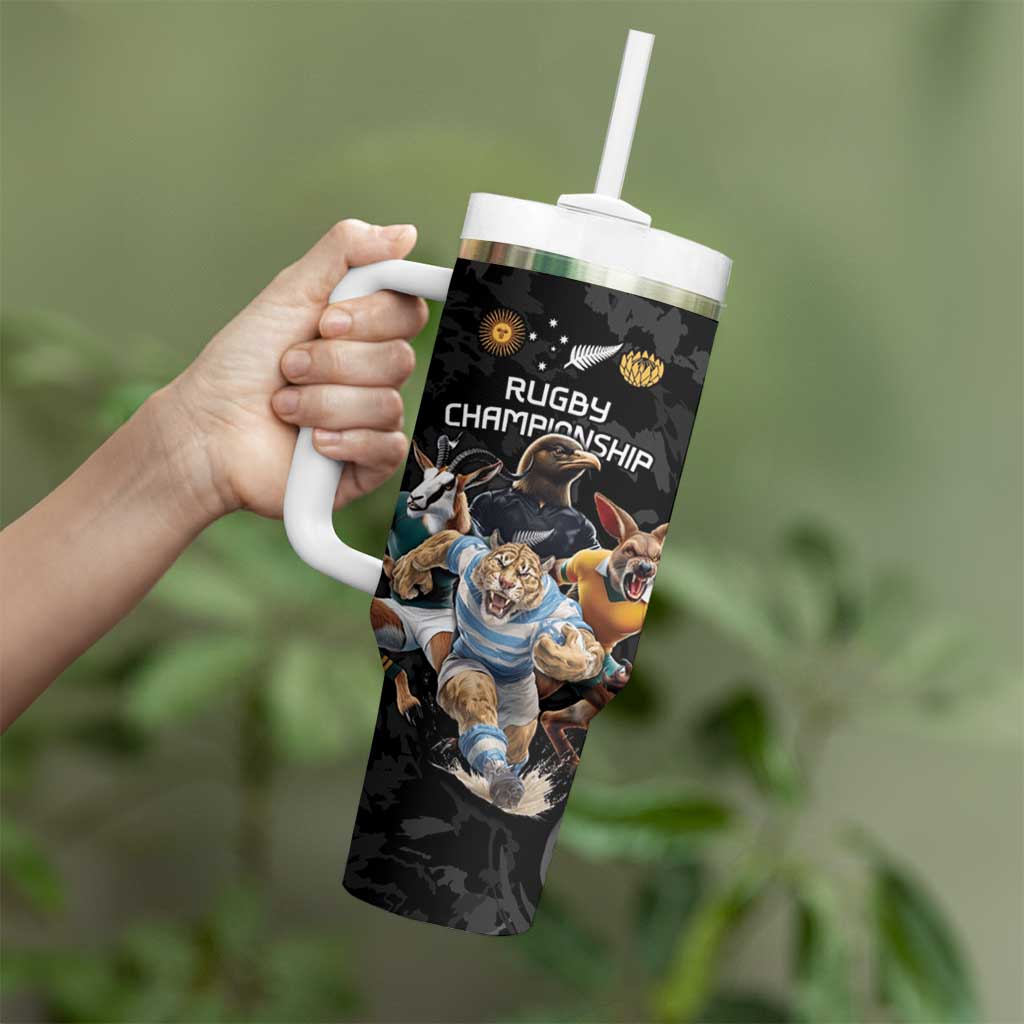 Custom Rugby Southern Hemisphere Tumbler With Handle Argentina AUNZ South Africa Mascot Black LT9 - Polynesian Pride