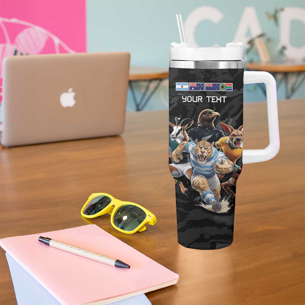 Custom Rugby Southern Hemisphere Tumbler With Handle Argentina AUNZ South Africa Mascot Black LT9 - Polynesian Pride
