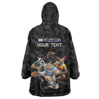 Custom Rugby Southern Hemisphere Wearable Blanket Hoodie Argentina AUNZ South Africa Mascot Black - Polynesian Pride