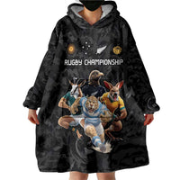 Custom Rugby Southern Hemisphere Wearable Blanket Hoodie Argentina AUNZ South Africa Mascot Black - Polynesian Pride