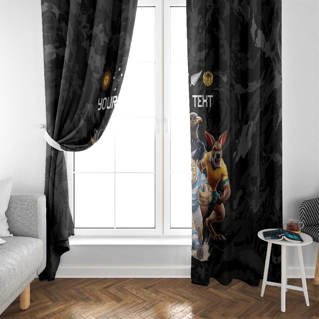 Custom Rugby Southern Hemisphere Window Curtain Argentina AUNZ South Africa Mascot Black - Polynesian Pride