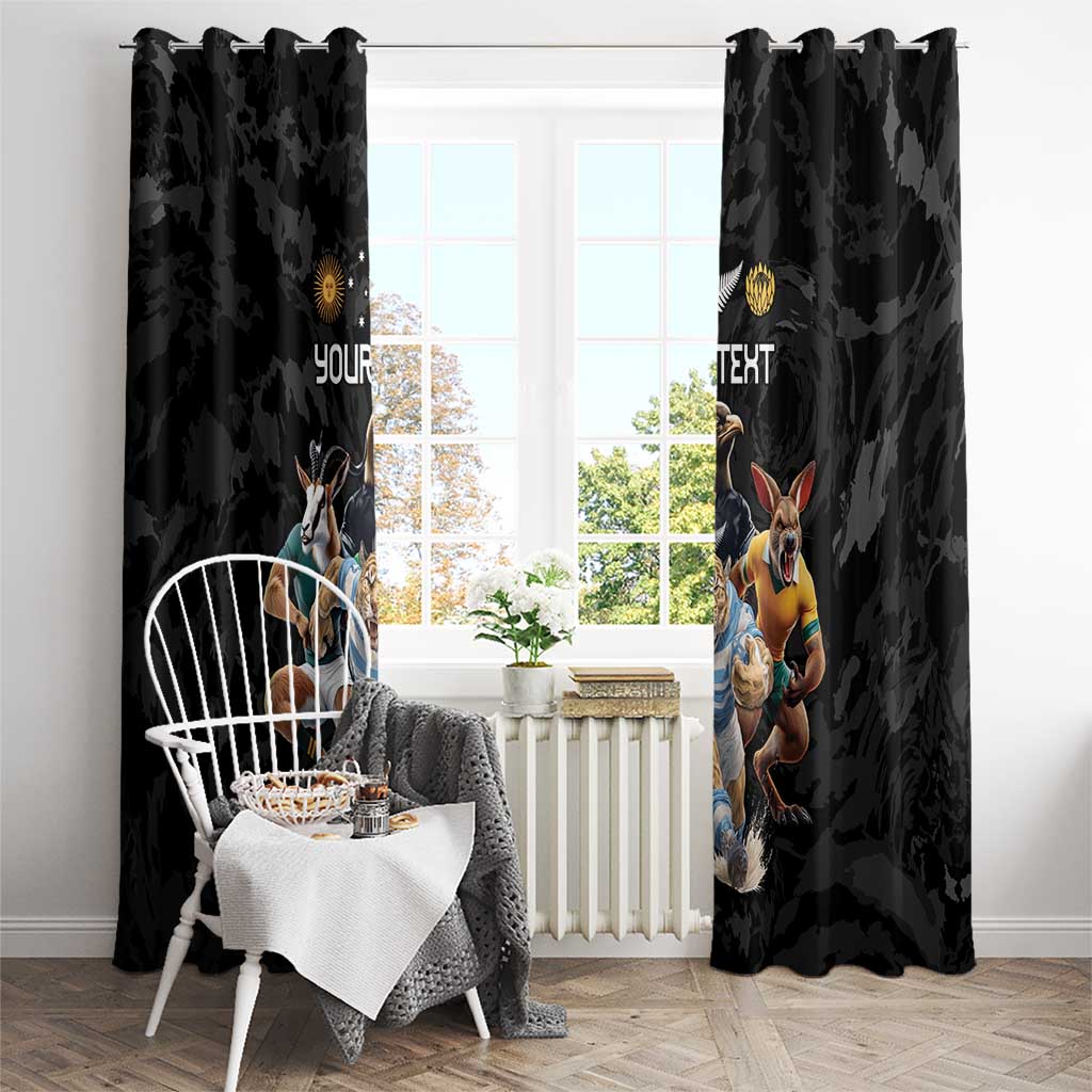 Custom Rugby Southern Hemisphere Window Curtain Argentina AUNZ South Africa Mascot Black - Polynesian Pride
