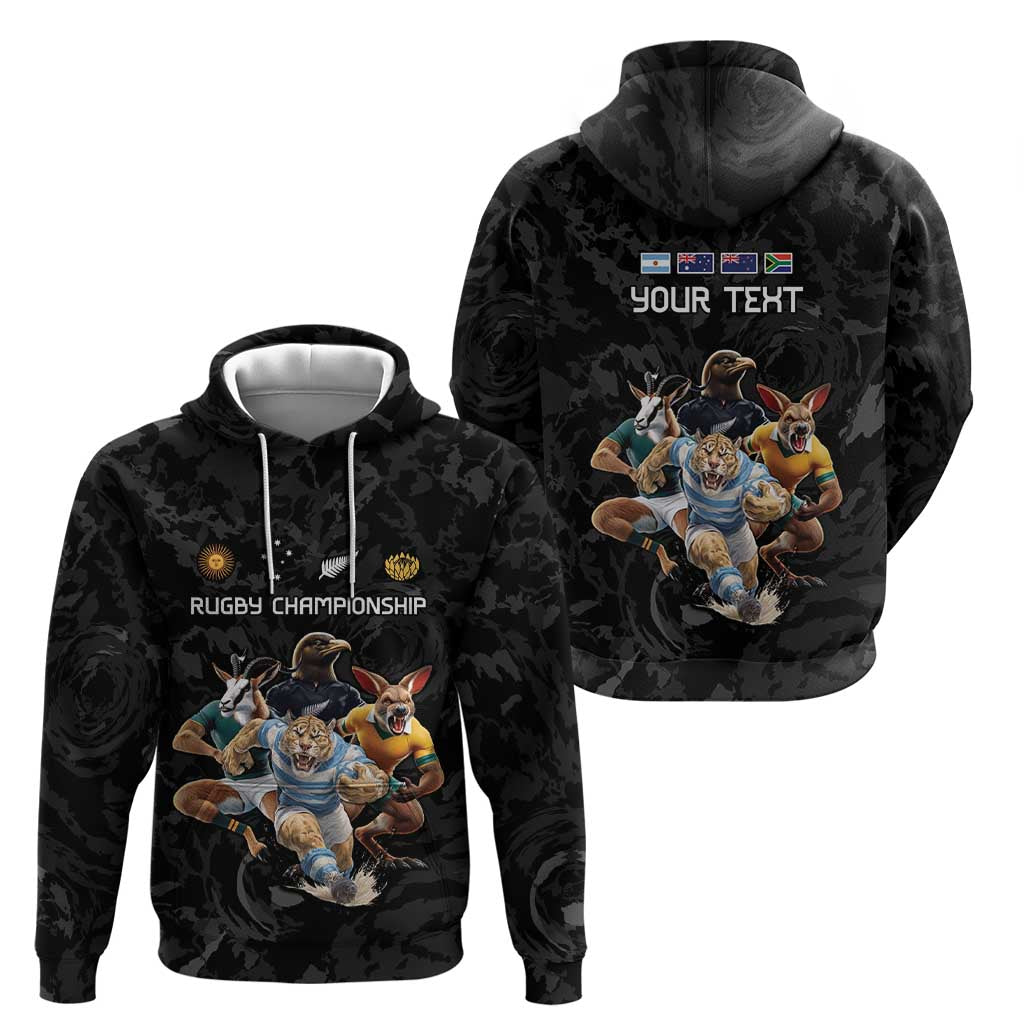 Custom Rugby Southern Hemisphere Zip Hoodie Argentina AUNZ South Africa Mascot Black LT9 - Polynesian Pride