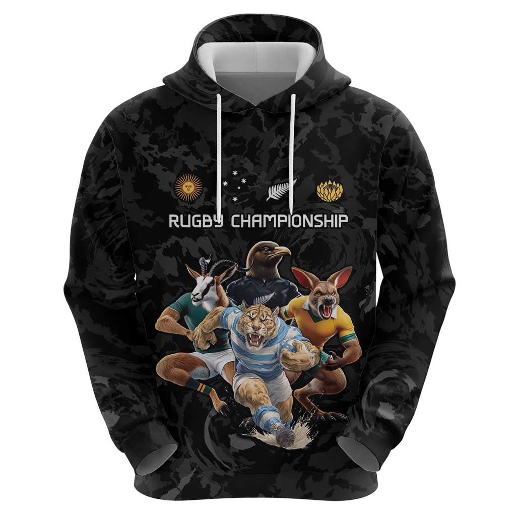 Custom Rugby Southern Hemisphere Zip Hoodie Argentina AUNZ South Africa Mascot Black LT9 - Polynesian Pride
