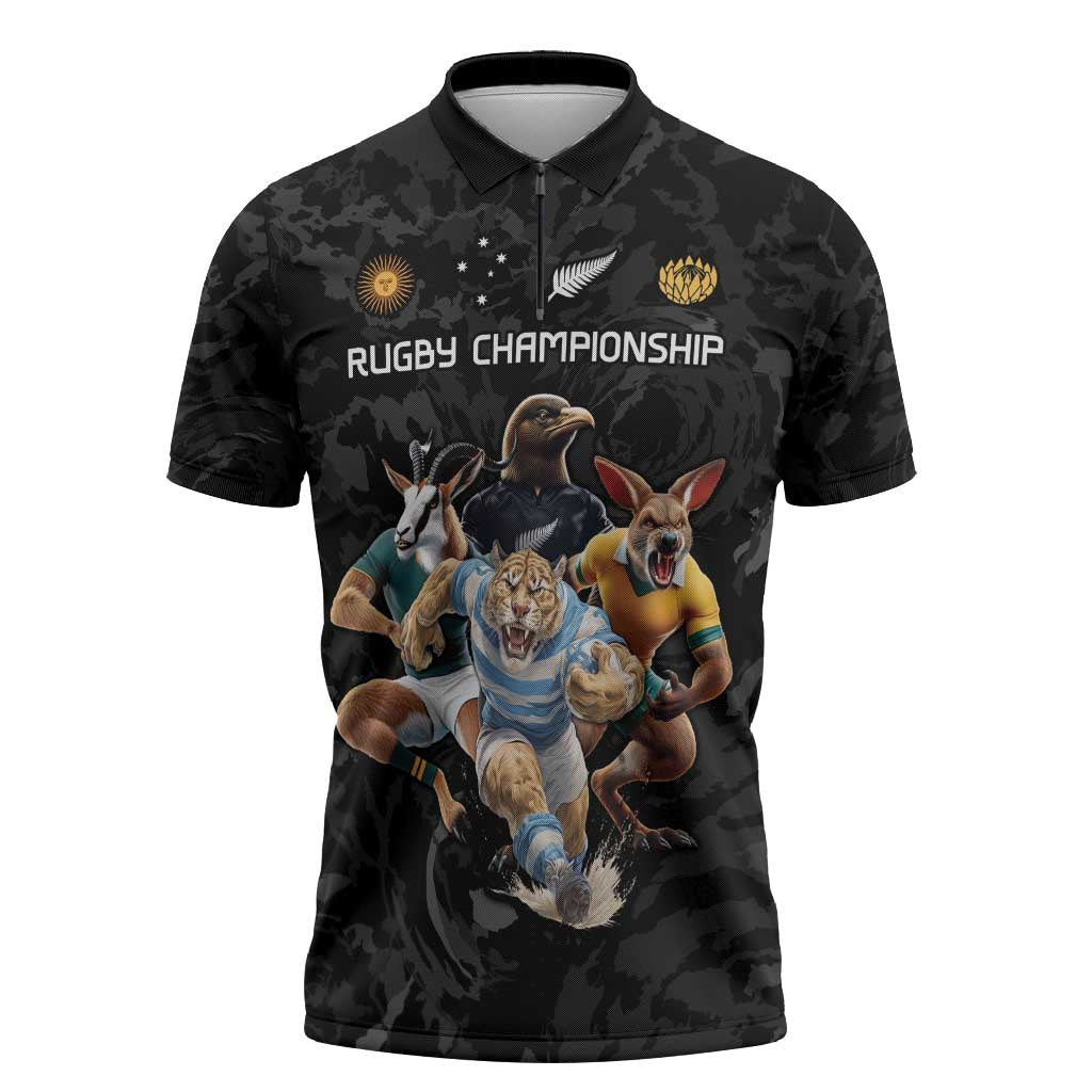 Custom Rugby Southern Hemisphere Zipper Polo Shirt Argentina AUNZ South Africa Mascot Black - Polynesian Pride