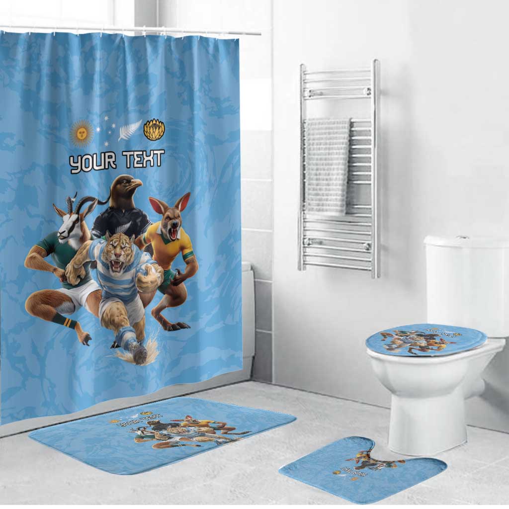 Custom Rugby Southern Hemisphere Bathroom Set Argentina AUNZ South Africa Mascot Blue - Polynesian Pride