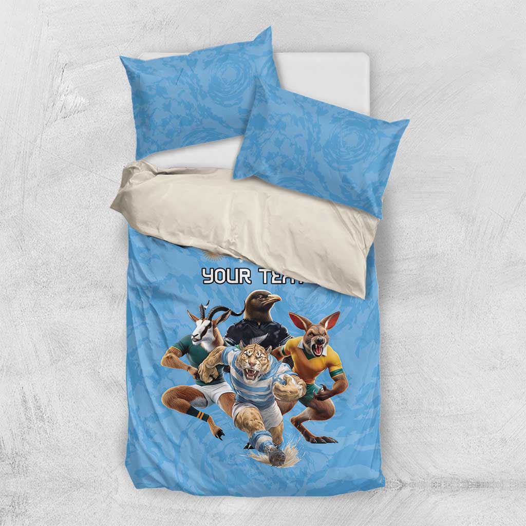 Custom Rugby Southern Hemisphere Bedding Set Argentina AUNZ South Africa Mascot Blue - Polynesian Pride