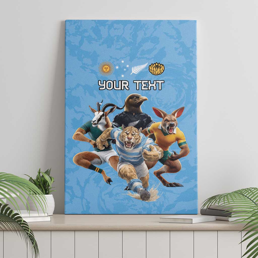 Custom Rugby Southern Hemisphere Canvas Wall Art Argentina AUNZ South Africa Mascot Blue - Polynesian Pride