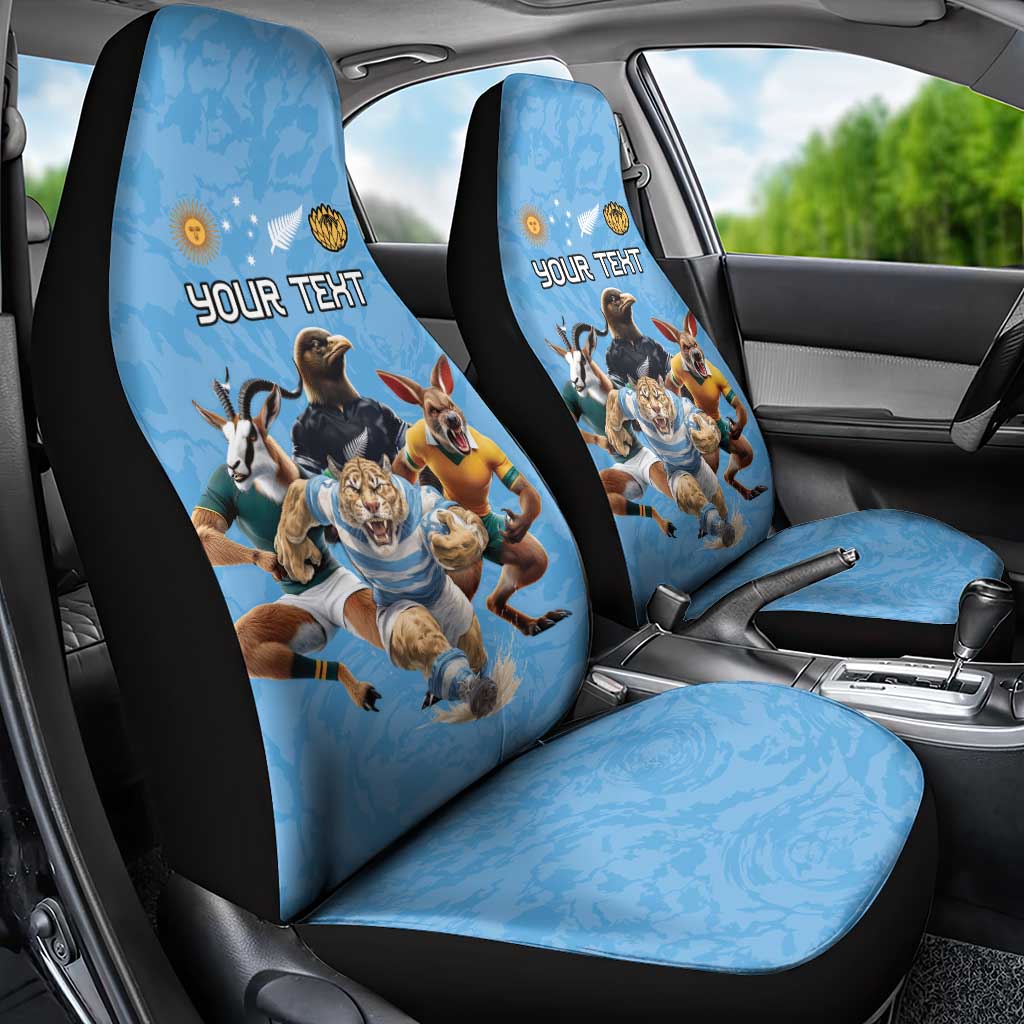 Custom Rugby Southern Hemisphere Car Seat Cover Argentina AUNZ South Africa Mascot Blue - Polynesian Pride