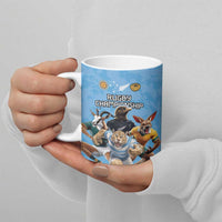 Custom Rugby Southern Hemisphere Ceramic Mug Argentina AUNZ South Africa Mascot Blue - Polynesian Pride