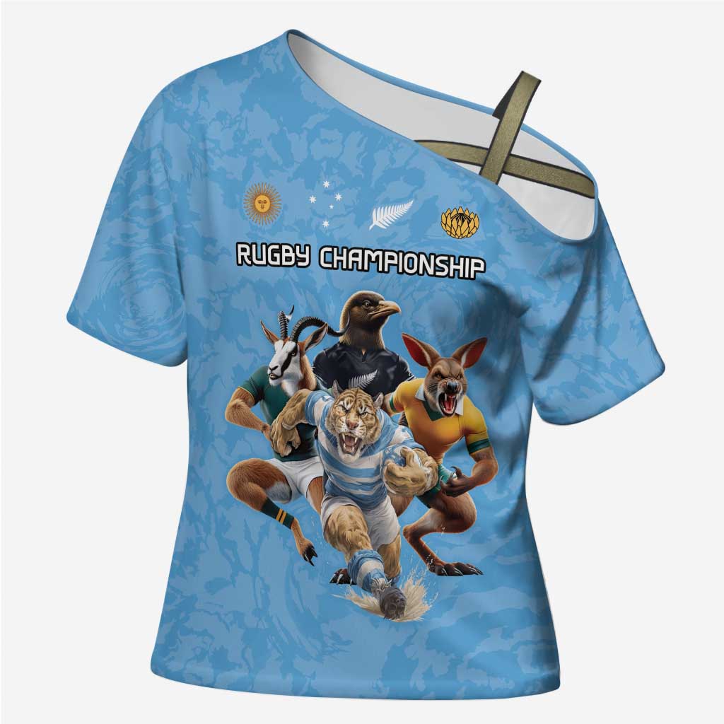 Custom Rugby Southern Hemisphere Cross Shoulder Shirt Argentina AUNZ South Africa Mascot Blue - Polynesian Pride