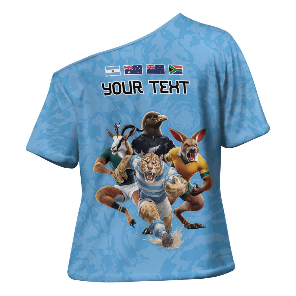 Custom Rugby Southern Hemisphere Cross Shoulder Shirt Argentina AUNZ South Africa Mascot Blue - Polynesian Pride