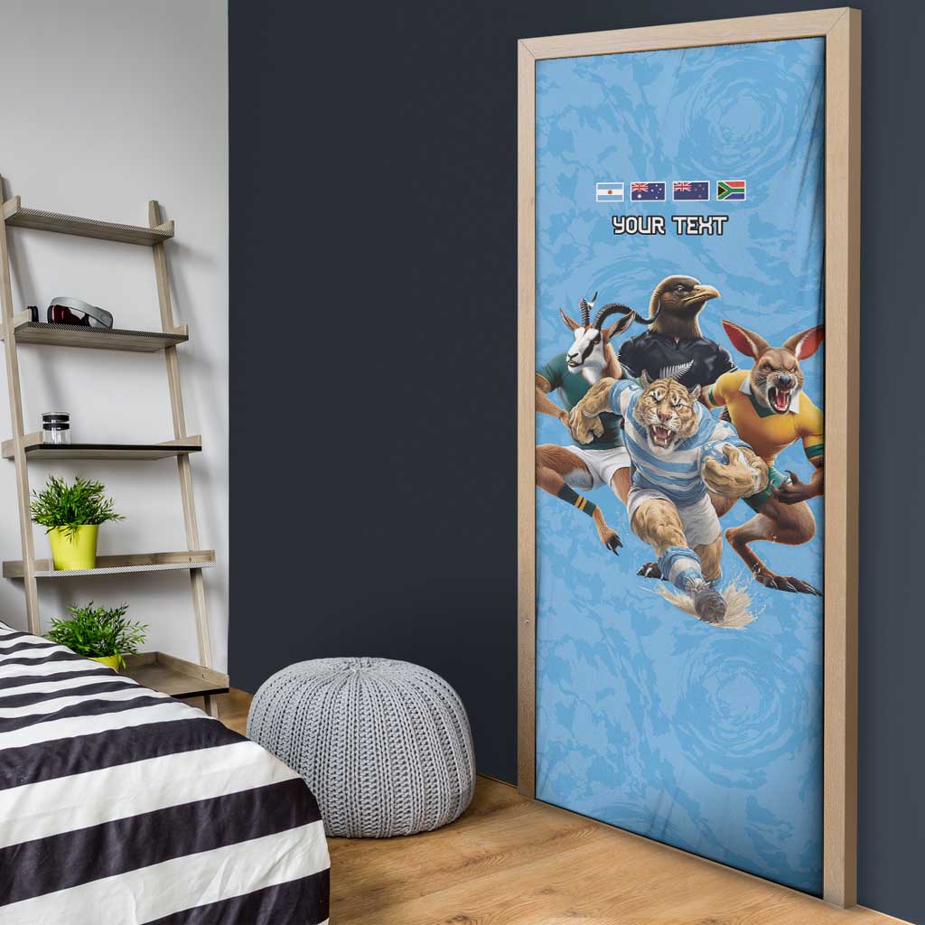 Custom Rugby Southern Hemisphere Door Cover Argentina AUNZ South Africa Mascot Blue - Polynesian Pride