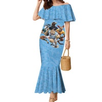 Custom Rugby Southern Hemisphere Family Matching Mermaid Dress and Hawaiian Shirt Argentina AUNZ South Africa Mascot Blue - Polynesian Pride