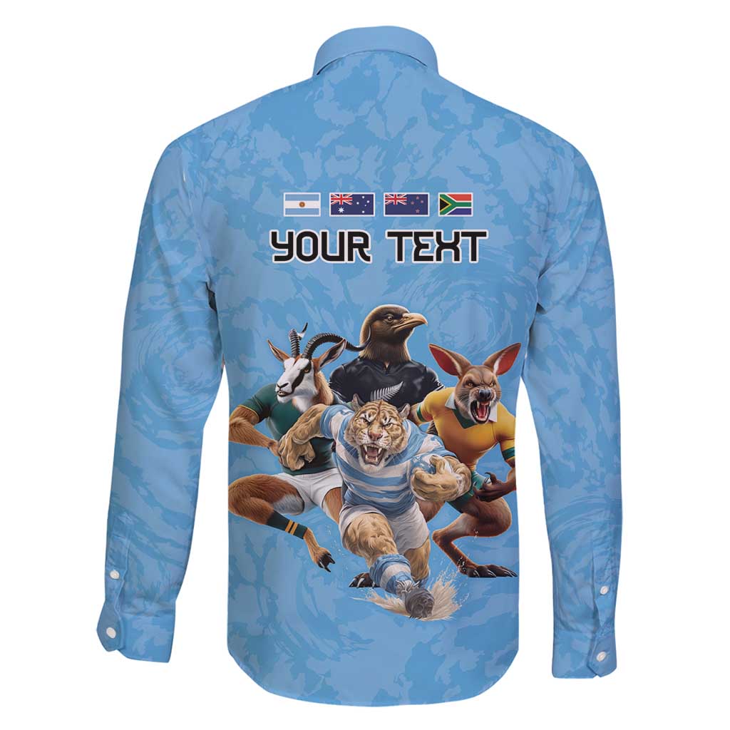 Custom Rugby Southern Hemisphere Family Matching Puletasi and Hawaiian Shirt Argentina AUNZ South Africa Mascot Blue - Polynesian Pride