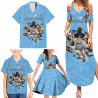 Custom Rugby Southern Hemisphere Family Matching Summer Maxi Dress and Hawaiian Shirt Argentina AUNZ South Africa Mascot Blue - Polynesian Pride