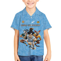 Custom Rugby Southern Hemisphere Family Matching Summer Maxi Dress and Hawaiian Shirt Argentina AUNZ South Africa Mascot Blue - Polynesian Pride