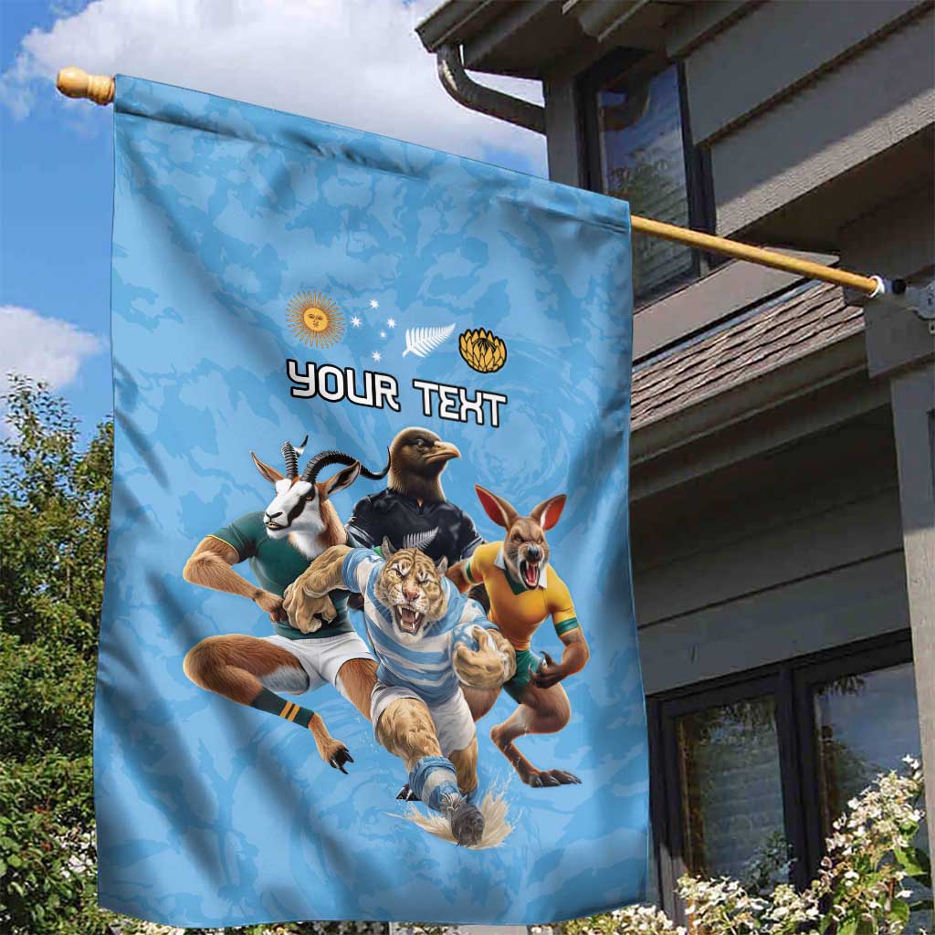 Custom Rugby Southern Hemisphere Garden Flag Argentina AUNZ South Africa Mascot Blue - Polynesian Pride